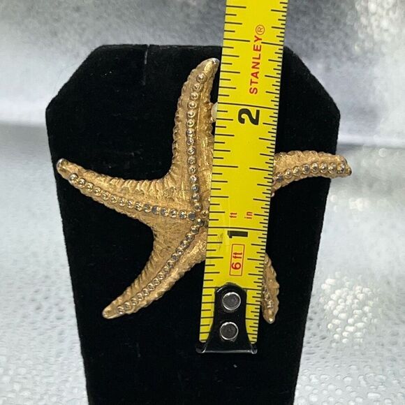 Chunky Starfish Sea Star Brooch Classic Nautical Gold Tone Faux Pearl Regency - Picture 3 of 7
